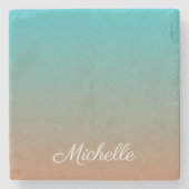 Gepersonaliseerd bruin en blauw ombre stenen onderzetter (Voorkant)