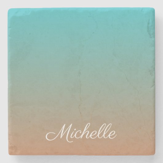 Gepersonaliseerd bruin en blauw ombre stenen onderzetter (Voorkant)