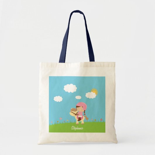 Gepersonaliseerd bruin paardenmeisje floral tote bag (Voorkant)