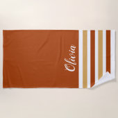 Gepersonaliseerd bruin zand en wit gestreept strandlaken (Voorkant)