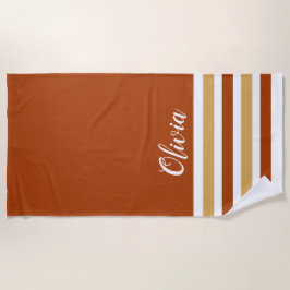Gepersonaliseerd bruin zand en wit gestreept strandlaken