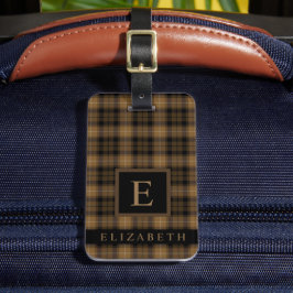 Gepersonaliseerd bruin zwart geruit patroon bagagelabel