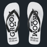 Gepersonaliseerd bruinhuwelijk - Aangepaste kleure Teenslippers<br><div class="desc">Viel je trouwdag om in troost met deze gepersonaliseerde teenslippers. Aanpassen met de naam van de bruidegom en de trouwdatum. De achtergrond is wit, nochtans kunt u de kleur veranderen door op te klikken aanpast het. Pas je trouwkleuren aan deze teenslippers aan. Wegens de zwarte tekst zult u een lichtere...</div>