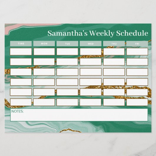 Gepersonaliseerd budget Green Marble Class Schema (Voorkant)
