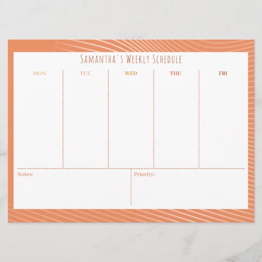 Gepersonaliseerd budget Sinaasappel weekschema (Voorkant)