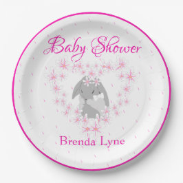 Gepersonaliseerd Bunny Rabbit Girl Pink Baby showe Papieren Bordje