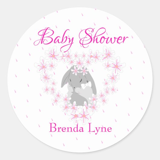 Gepersonaliseerd Bunny Rabbit Girl Pink Baby showe Ronde Sticker (Voorkant)