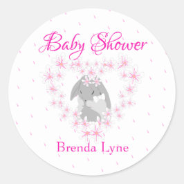 Gepersonaliseerd Bunny Rabbit Girl Pink Baby showe Ronde Sticker