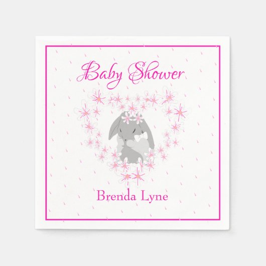 Gepersonaliseerd Bunny Rabbit Girl Pink Baby showe Servet (Voorkant)