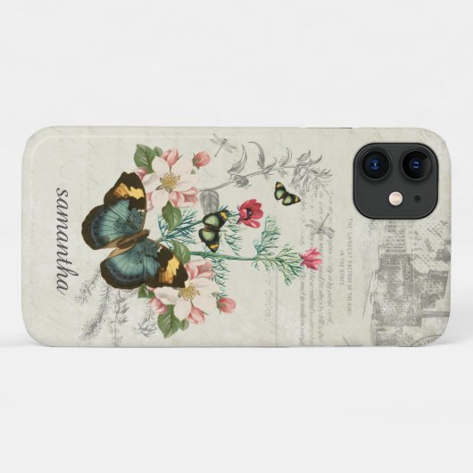 Gepersonaliseerd Butterflies Wildbloemen Ephemera Case-Mate iPhone Case (Achterkant (horizontaal))