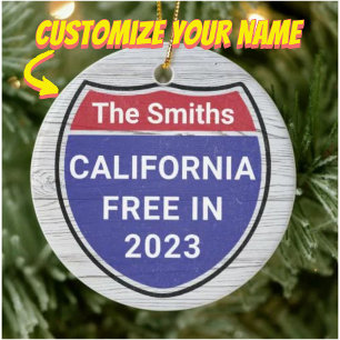 Gepersonaliseerd Californië Gratis in 2023 Kerstmi Keramisch Ornament