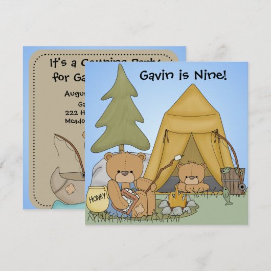 Gepersonaliseerd Camping Birthday Invites Kaart (Voorkant / Achterkant)