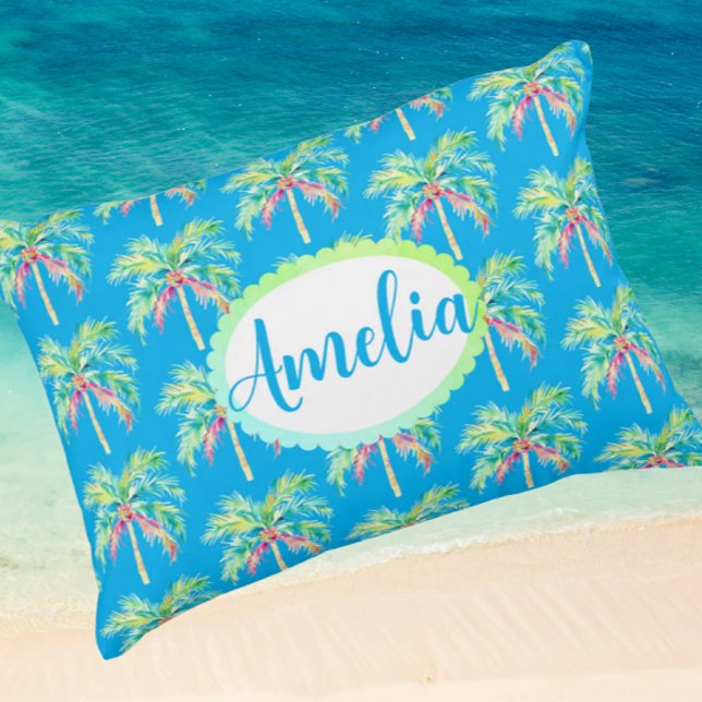 Gepersonaliseerd Caribische blauwe tropische palmb Accent Kussen (Personalize it!)