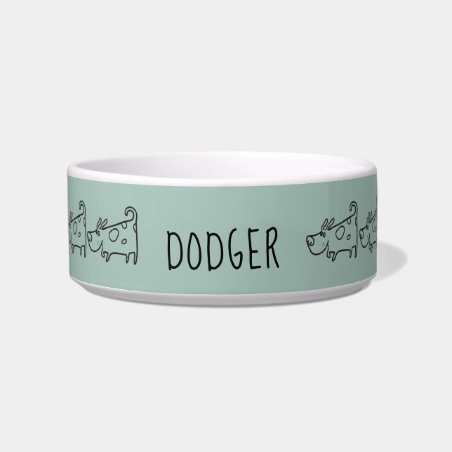 Gepersonaliseerd cartoon Dog Blue Ceramic Pet Bowl Voerbakje (Voorkant)