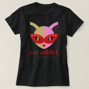 Gepersonaliseerd Cat Addicate Cute Red Pink Gold T-shirt