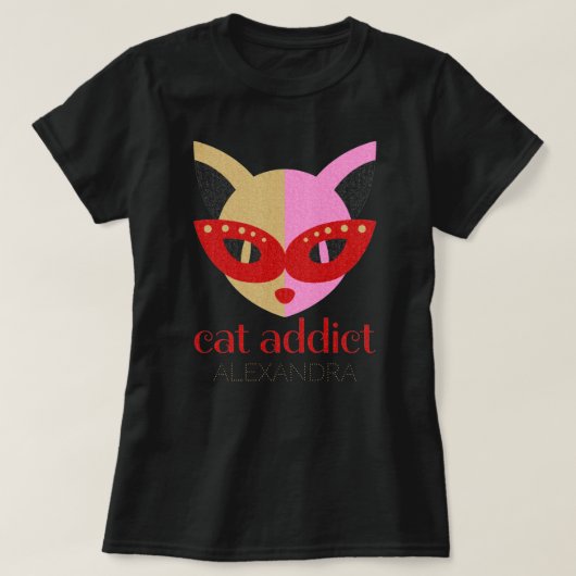 Gepersonaliseerd Cat Addicate Cute Red Pink Gold T-shirt (Design voorkant)