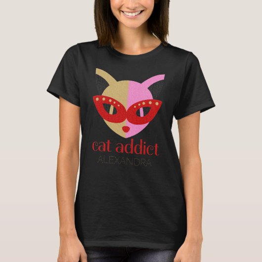 Gepersonaliseerd Cat Addicate Cute Red Pink Gold T-shirt (Voorkant)