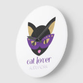 Gepersonaliseerd Cat Lover Cute Black Paars Gold Grote Klok (Hoek)