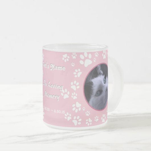 Gepersonaliseerd Cat Memorial Mok Paw Prints Roze (Voorkant rechts)