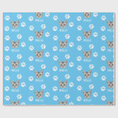 Gepersonaliseerd Cat Pet Foto & Naam Blauw Cadeaupapier (Vlak)