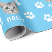 Gepersonaliseerd Cat Pet Foto & Naam Blauw Cadeaupapier (Rol Hoek)