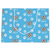 Gepersonaliseerd Cat Pet Foto & Naam Blauw Groot Cadeauzakje (Voorkant)