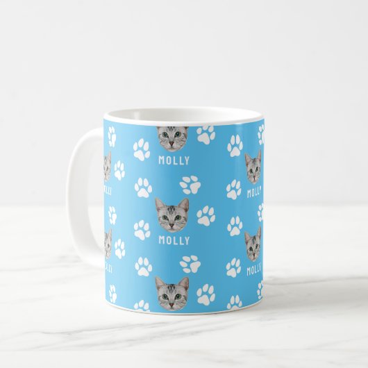 Gepersonaliseerd Cat Pet Foto & Naam Blauw Koffiemok (Voorkant links)