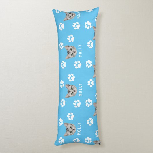 Gepersonaliseerd Cat Pet Foto & Naam Blauw Lichaamskussen (Achterkant (Verticaal))