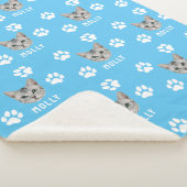 Gepersonaliseerd Cat Pet Foto & Naam Blauw Sherpa Deken (3/4)