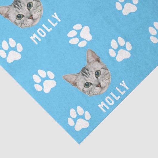 Gepersonaliseerd Cat Pet Foto & Naam Blauw Tissuepapier (Detail)