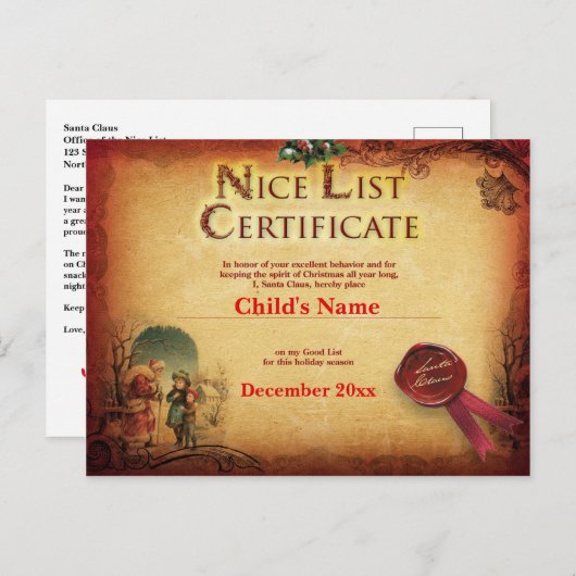 Gepersonaliseerd certificaat van Nice van de Kerst Briefkaart (Voorkant / Achterkant)