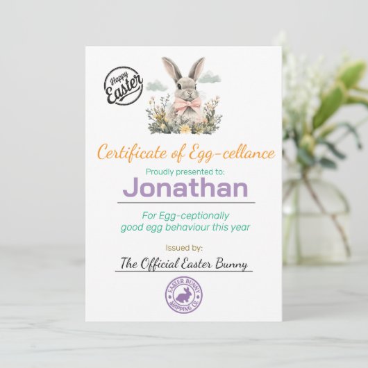 Gepersonaliseerd certificaat voor paaseieren van k kaart (Staand voorkant)