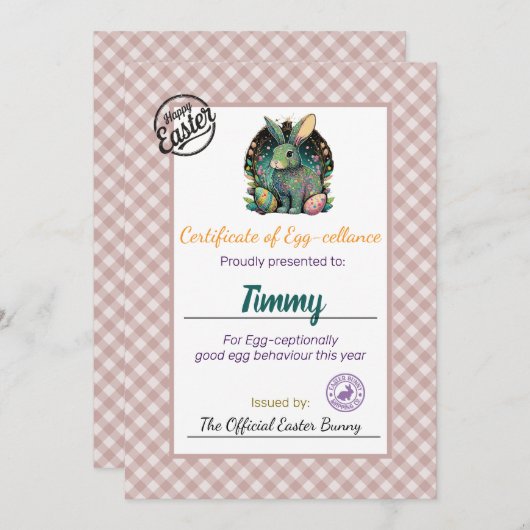 Gepersonaliseerd certificaat voor paaseieren van k kaart (Voorkant / Achterkant)