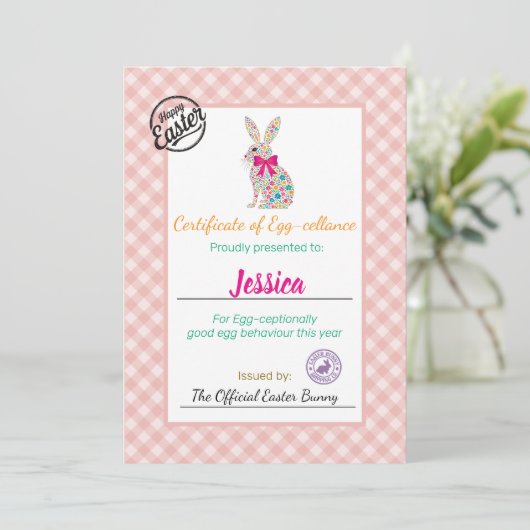 Gepersonaliseerd certificaat voor paaseieren van k kaart (Staand voorkant)