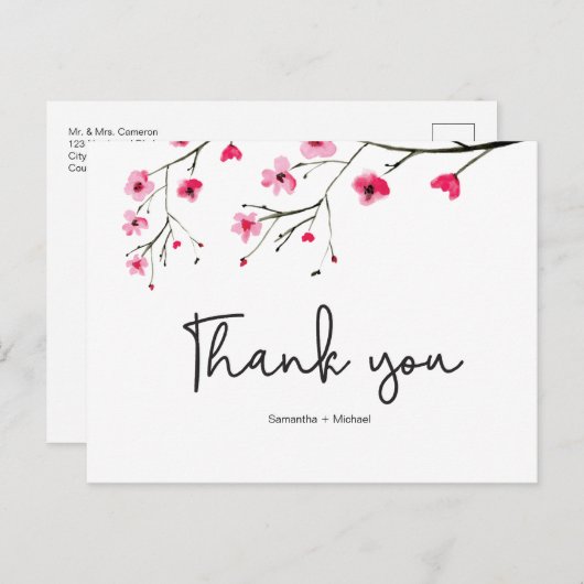 Gepersonaliseerd | Cherry Blossom | Huwelijk Dank  Briefkaart (Voorkant / Achterkant)