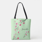 Gepersonaliseerd | Cherry Blossom | Zwart Tote Bag (Achterkant)