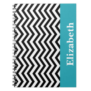 Gepersonaliseerd Chevron Black White Monogram Notitieboek