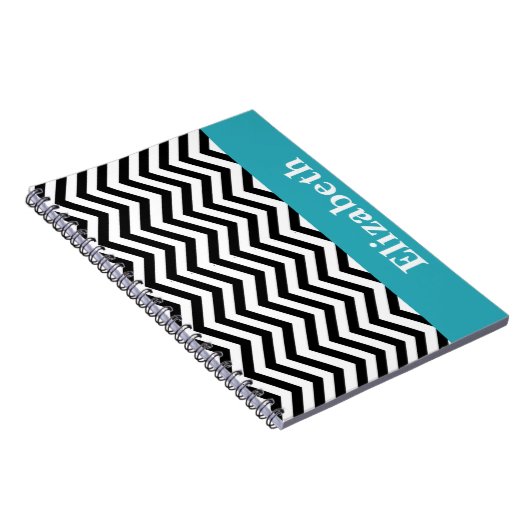 Gepersonaliseerd Chevron Black White Monogram Notitieboek (Rechterzijde)