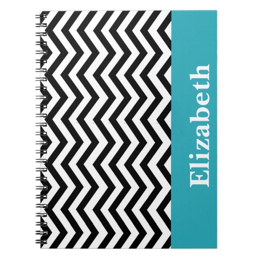 Gepersonaliseerd Chevron Black White Monogram Notitieboek (Voorkant)