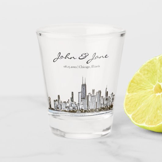 Gepersonaliseerd Chicago Skyline Shot Glass Glas (Voorkant)