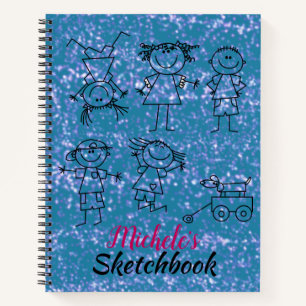 Gepersonaliseerd Children's Blue Sketchbook Notiti Notitieboek