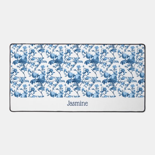 Gepersonaliseerd chique  blauw Roos bloemig Bureaumat (Voorkant)
