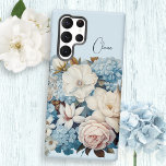 Gepersonaliseerd chique  bloemboeket samsung galaxy hoesje<br><div class="desc">Mooi boeket van gemengde  witte,  roze en blauwe bloemetjes op hemelsblauwe achtergrond met aanpasbaar tekstveld.</div>