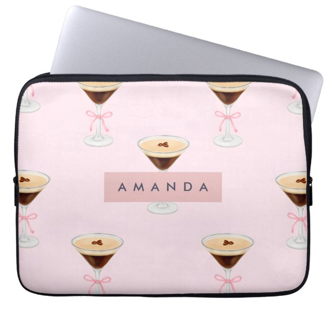 Gepersonaliseerd chique espresso cocktailpatroon laptop sleeve (Voorkant)