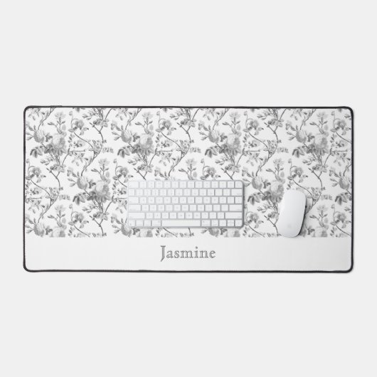 Gepersonaliseerd chique  grijs Roos bloemig Bureaumat (Keyboard & Muis)