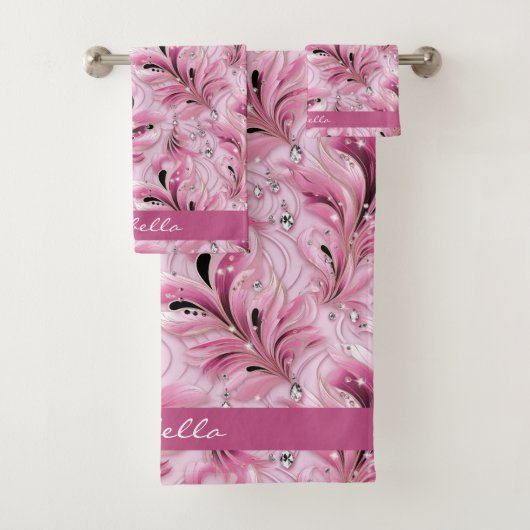 Gepersonaliseerd chique roze glam luxe patroon bad handdoek (Insitu)