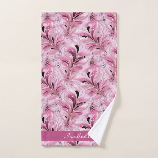 Gepersonaliseerd chique roze glam luxe patroon bad handdoek (Handdoek)