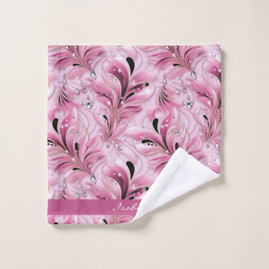 Gepersonaliseerd chique roze glam luxe patroon bad handdoek (Wasdoekje)