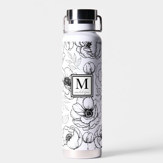 Gepersonaliseerd chique zwart wit monogram waterfles (Achterkant)