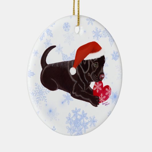 Gepersonaliseerd chocolade labrador Puppy Santa's Keramisch Ornament (Rechts)